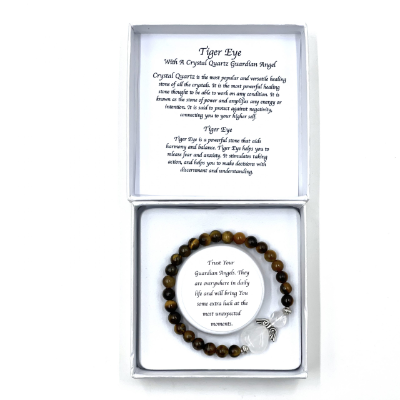 Tiger Eye Crystal Heart Guardian Angel Bracelet-696